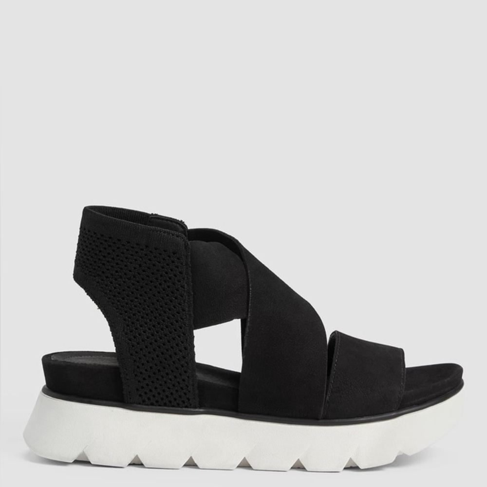 NWOT Eileen Fischer Chant Tumbled Leather Wedge Sandals Size 8.5